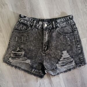 Distressed Black Denim Shorts Shein Size 6